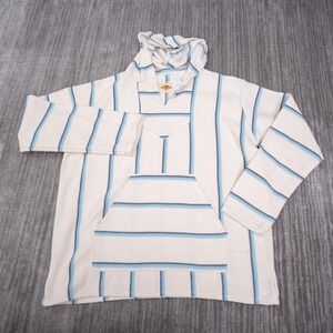 Earth Ragz Baja Hoodie Mens L Cream Blue Excellent Woven Pullover Sweatshirt